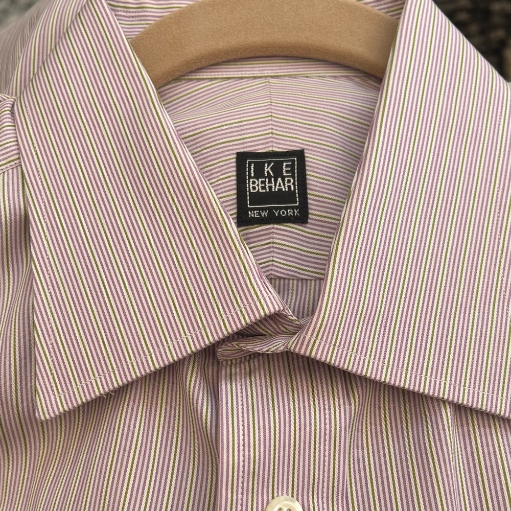 Ike Behar Men's Dress Shirt - Lavender and Green Stripes 16x33